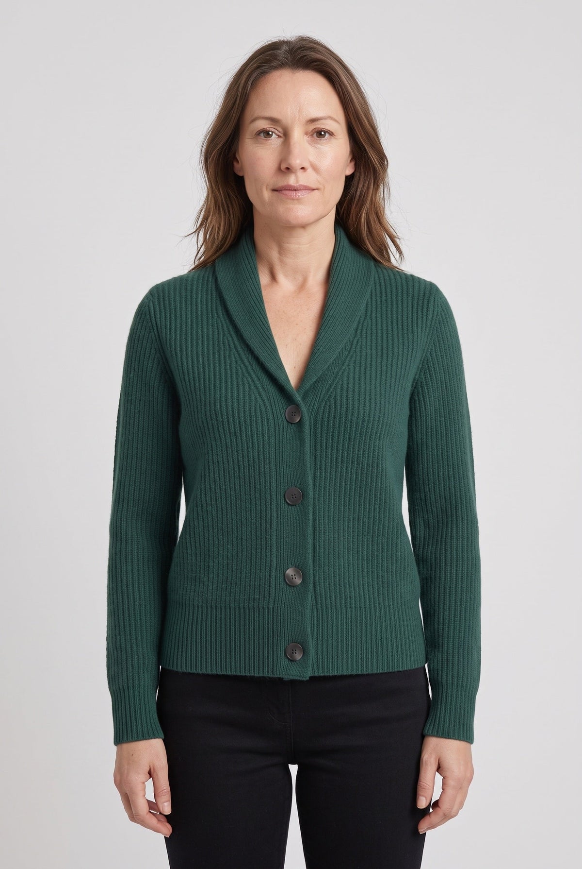 Gilet Femme | Boutonné Court Col Châle Maille Côtelée - 1