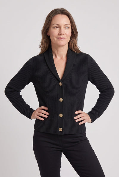 Gilet Femme | Boutonné Court Col Châle Maille Côtelée - 5