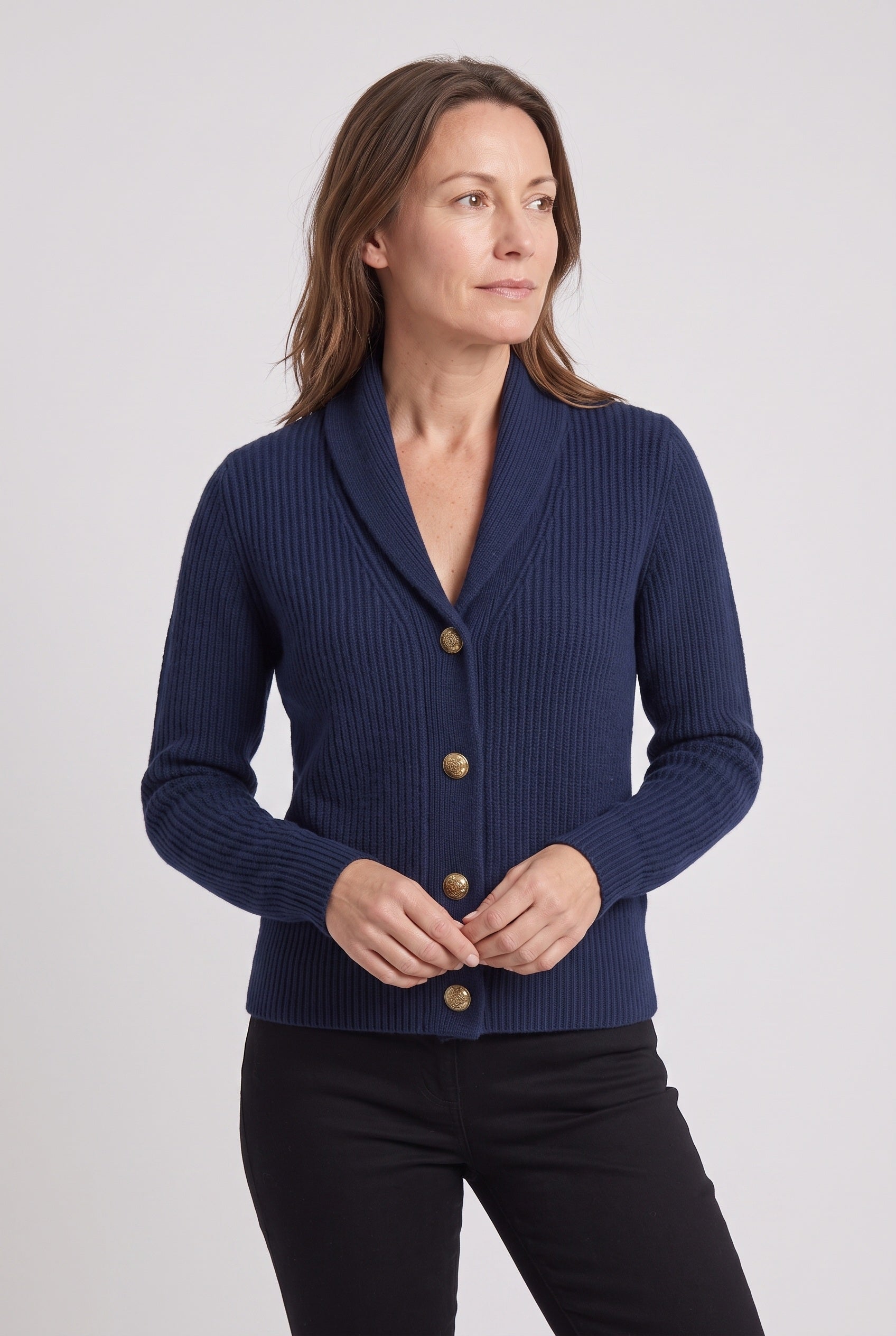 Gilet Femme | Boutonné Court Col Châle Maille Côtelée - 6