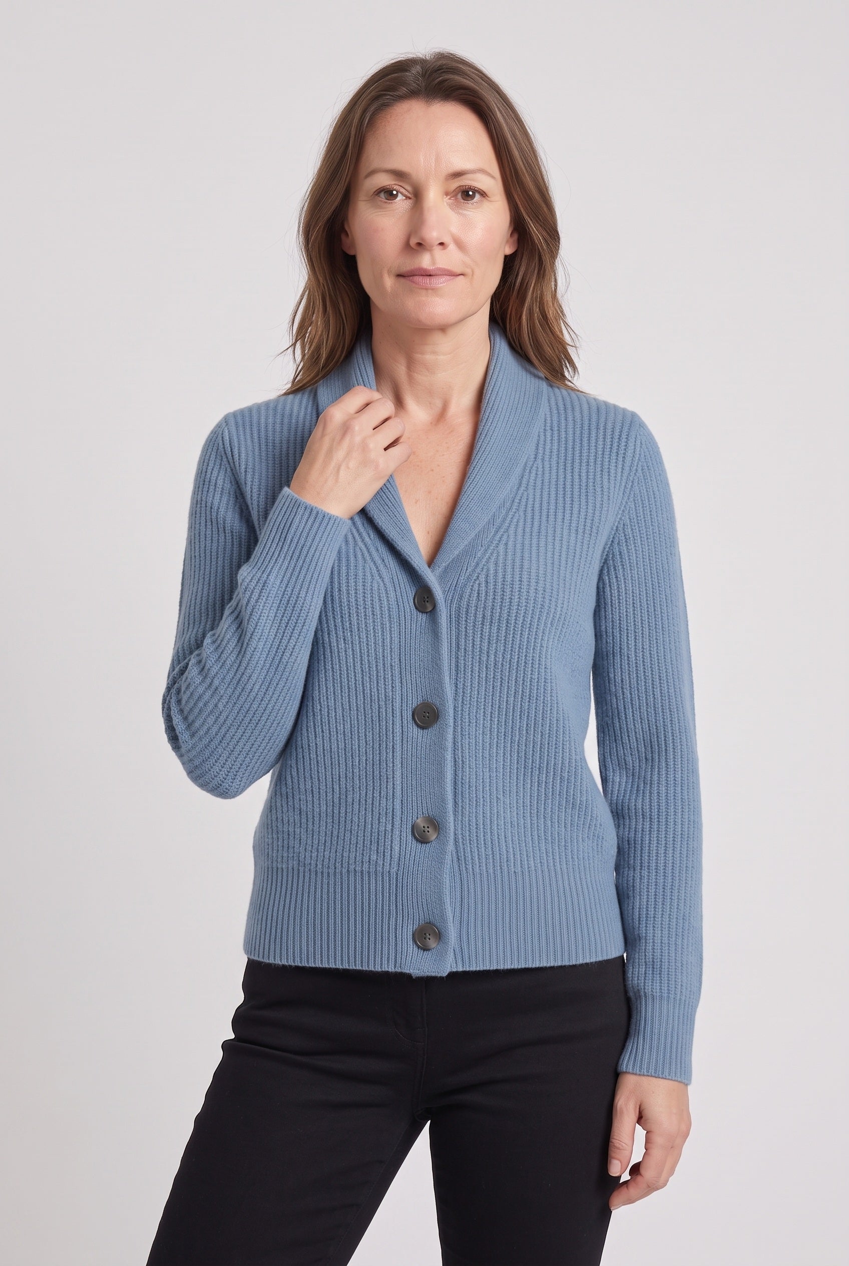 Gilet Femme | Boutonné Court Col Châle Maille Côtelée - 7