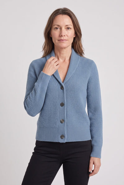 Gilet Femme | Boutonné Court Col Châle Maille Côtelée - 7
