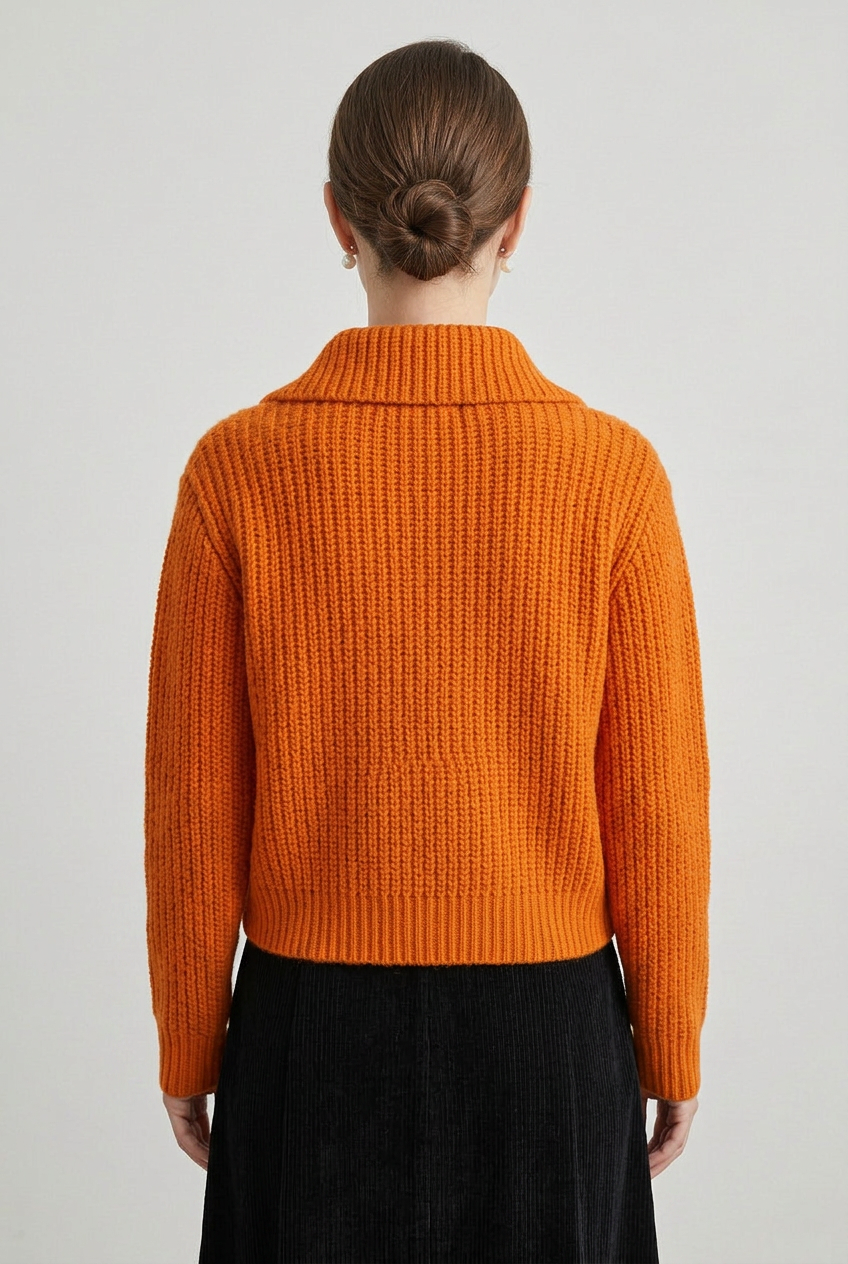 Gilet Femme | Boutonné Court Col Pointu Maille Côtelée - 2