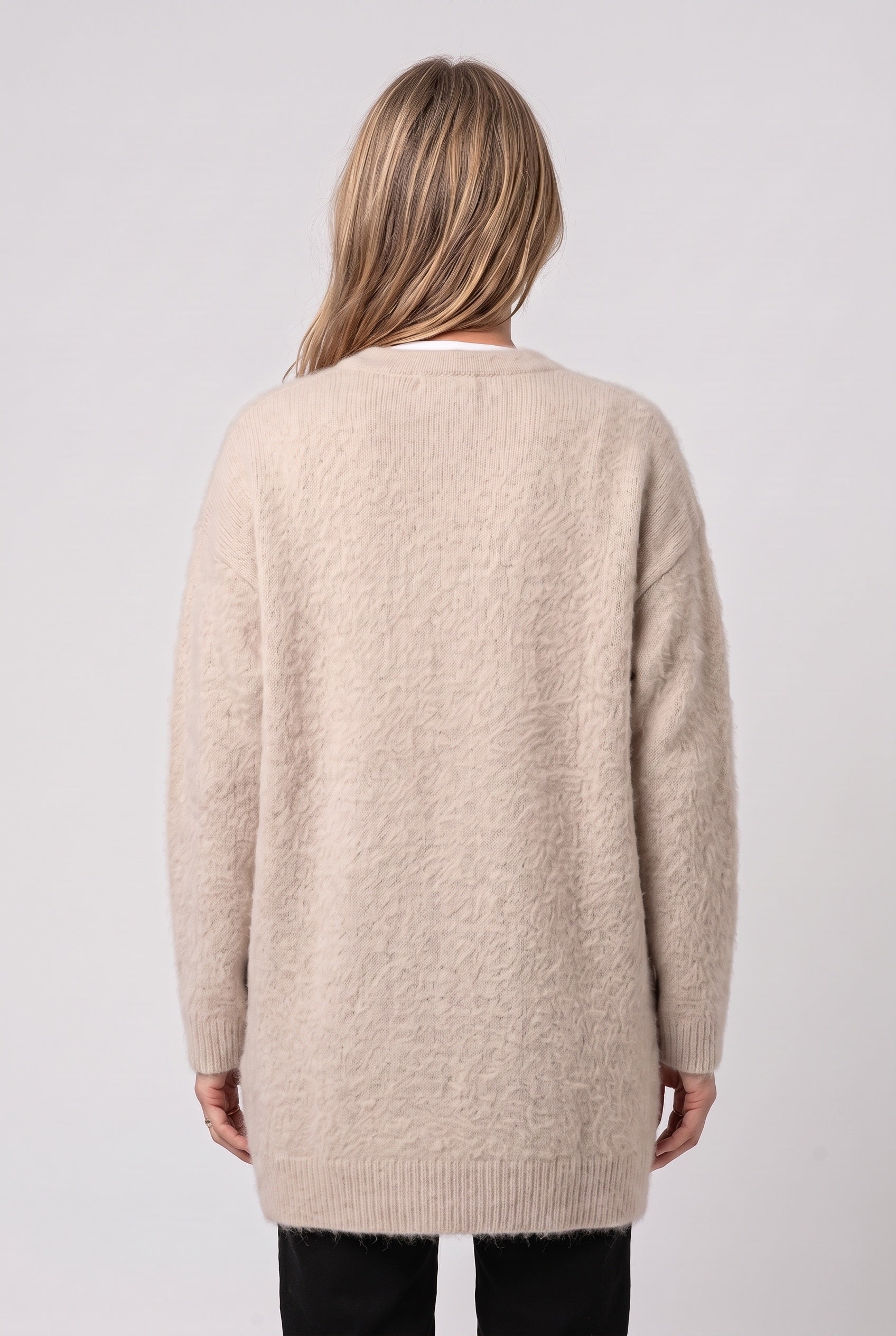 Gilet Femme | Boutonné Long Col Rond Épaules Tombantes - 2