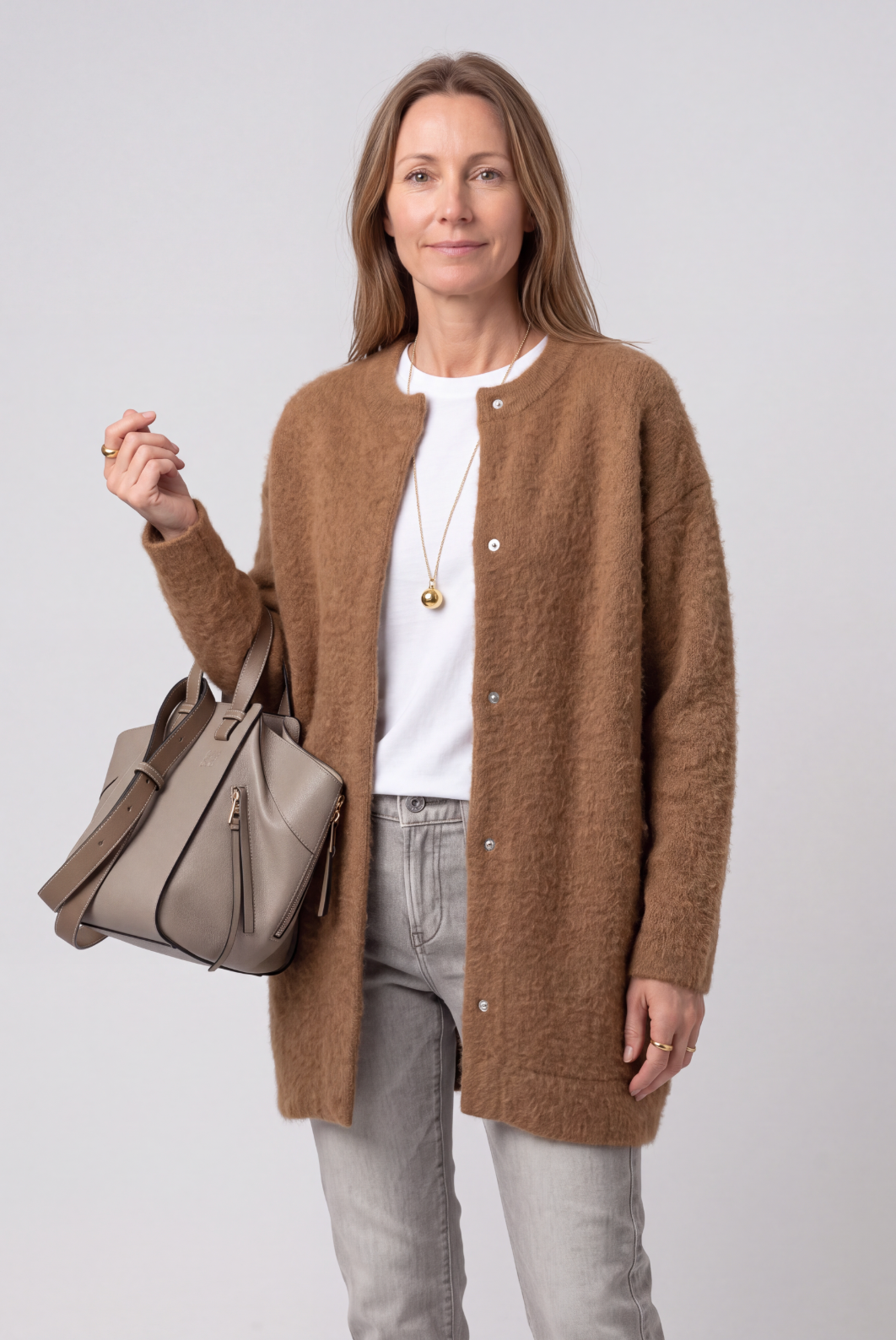 Gilet Femme | Boutonné Long Col Rond Épaules Tombantes - 5