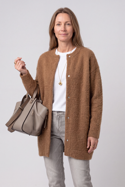 Gilet Femme | Boutonné Long Col Rond Épaules Tombantes - 5