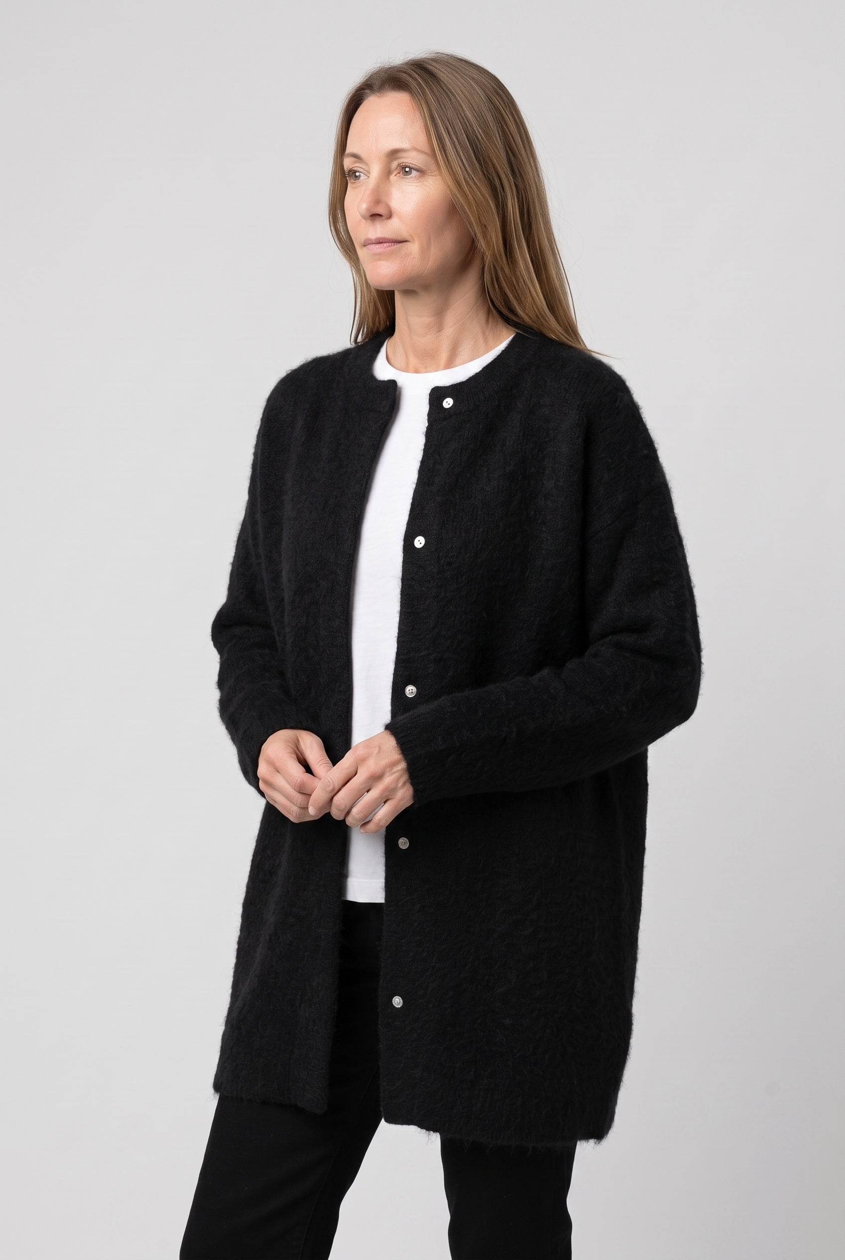 Gilet Femme | Boutonné Long Col Rond Épaules Tombantes - 6