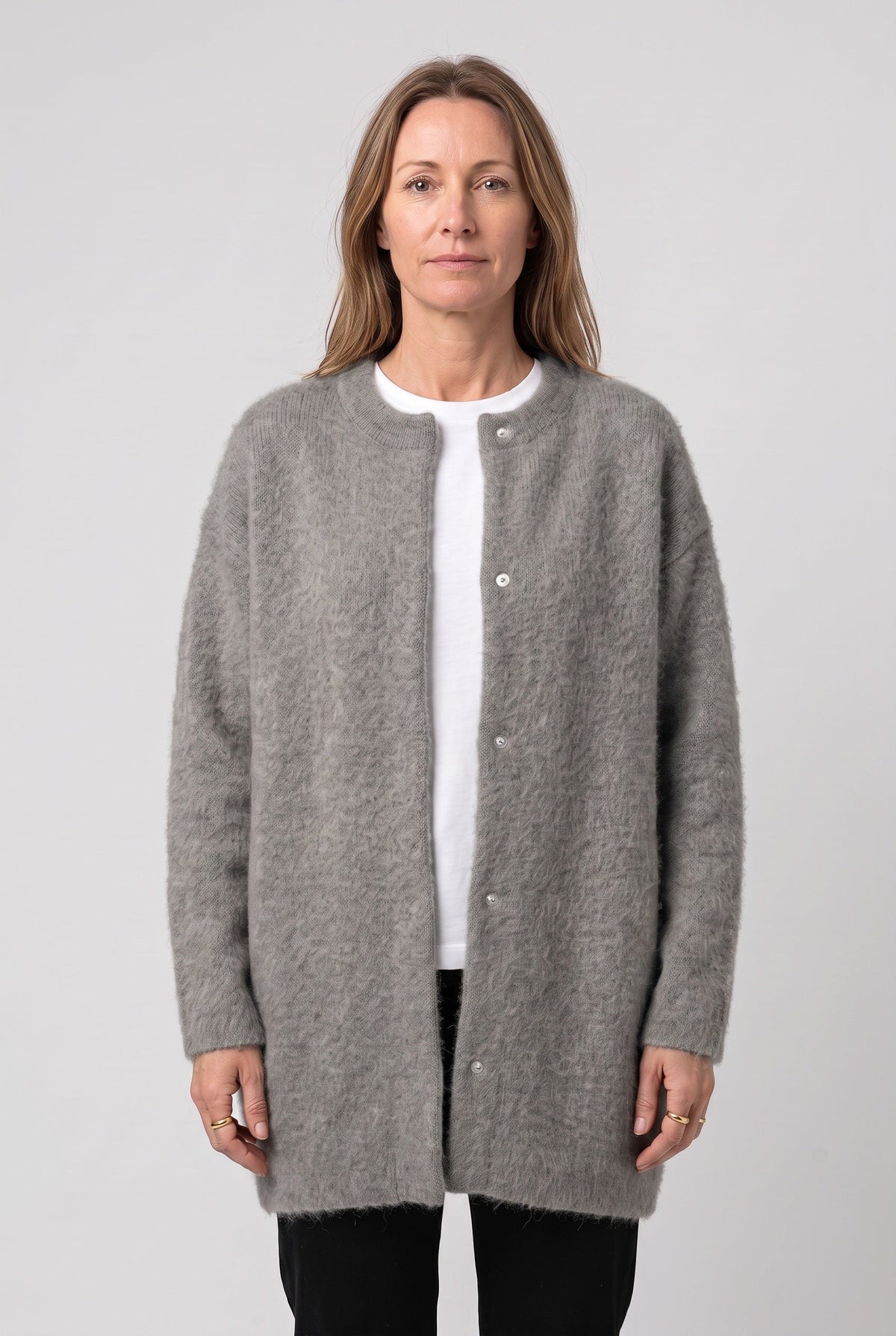 Gilet Femme | Boutonné Long Col Rond Épaules Tombantes - 7