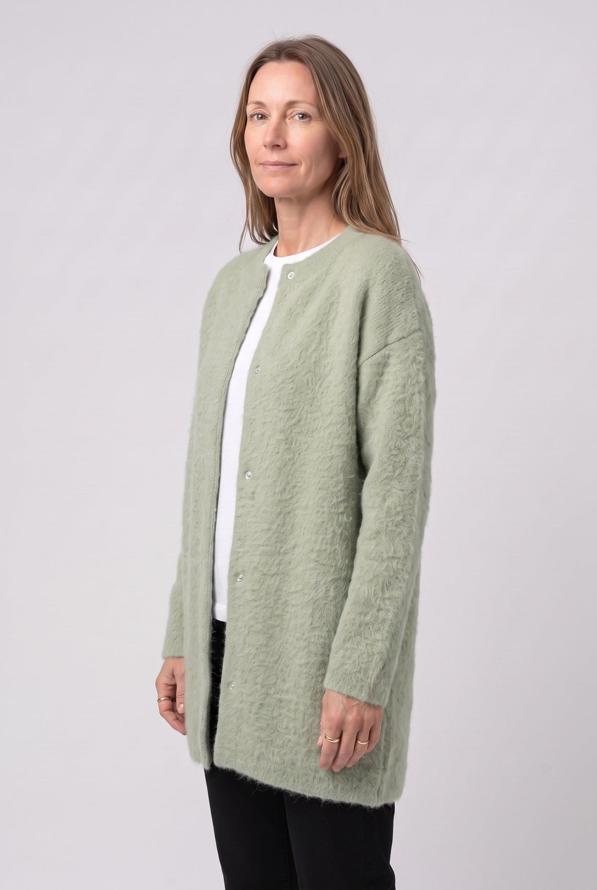 Gilet Femme | Boutonné Long Col Rond Épaules Tombantes - 9