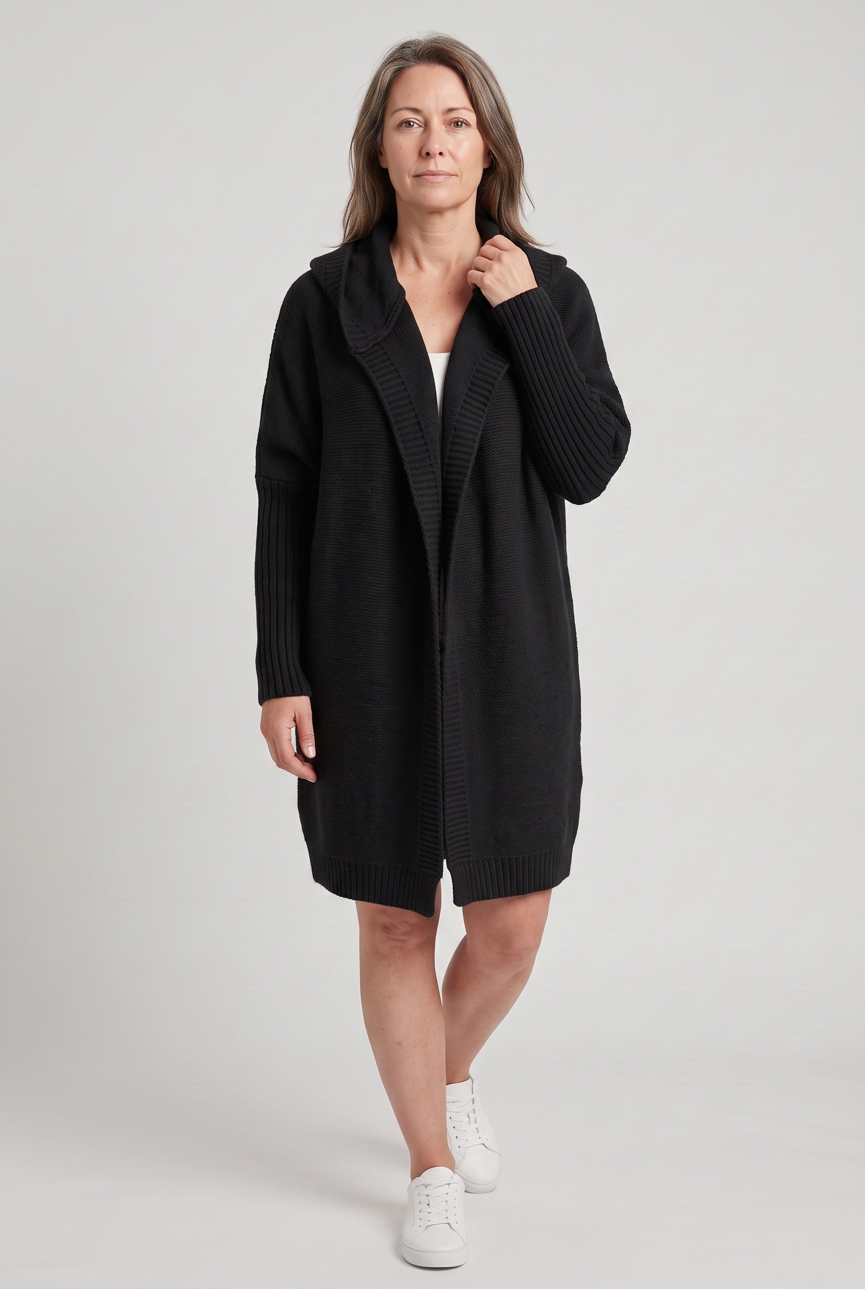 Gilet Femme | Ouvert à Capuche Coupe Longue Épaules Tombantes - 7