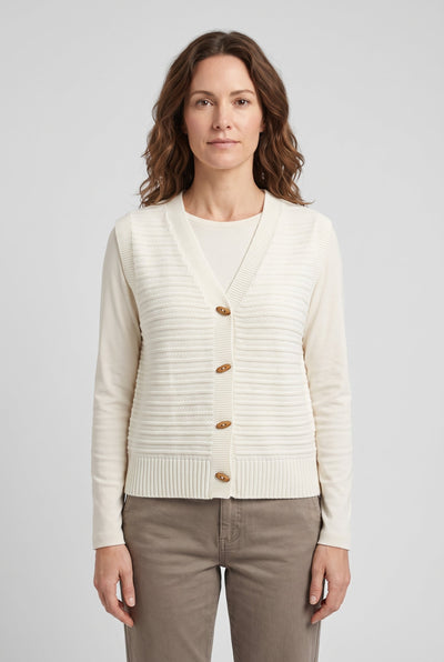 Gilet Femme | Sans Manches Boutonné Col V Crème - 1