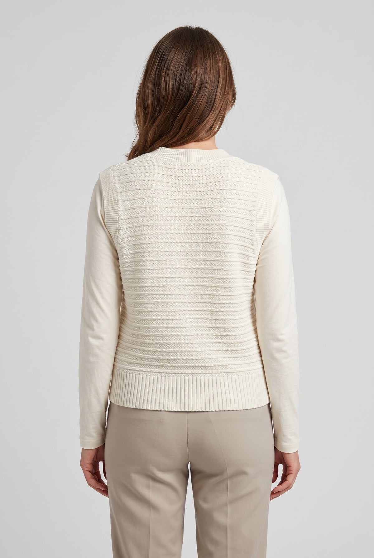 Gilet Femme | Sans Manches Boutonné Col V Crème - 2
