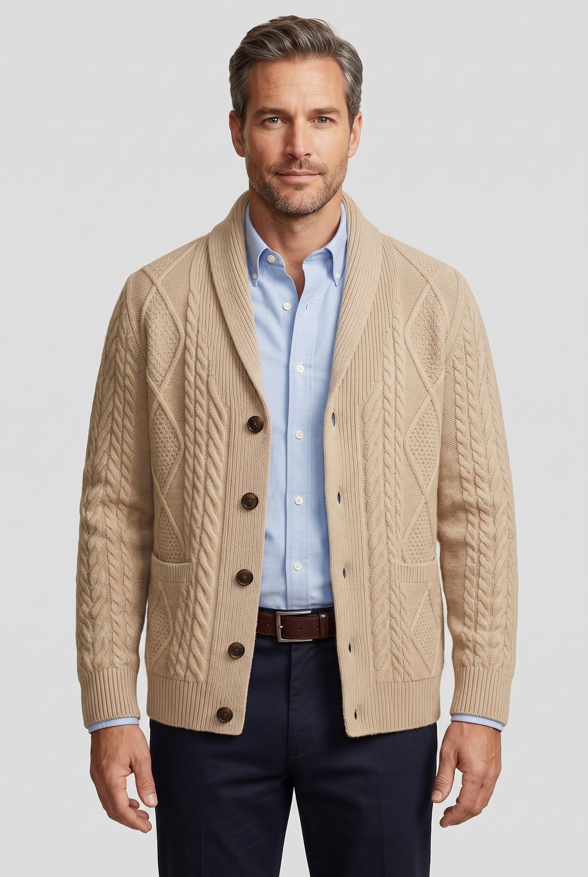 Gilet Homme | Boutonné Col Châle Maille Torsadée - 1