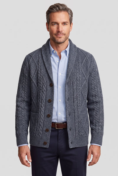 Gilet Homme | Boutonné Col Châle Maille Torsadée - 6