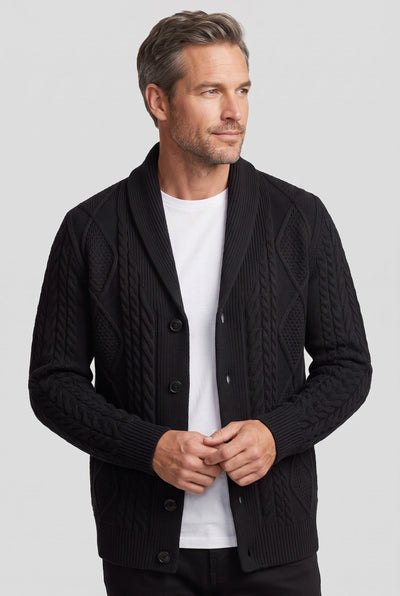 Gilet Homme | Boutonné Col Châle Maille Torsadée - 7