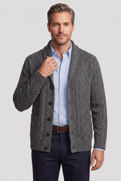Gilet Homme | Boutonné Col Châle Maille Torsadée - 8