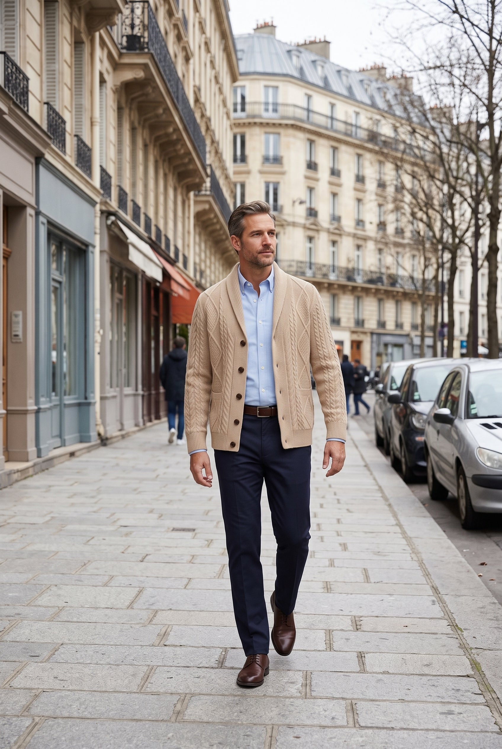 Gilet Homme | Boutonné Col Châle Maille Torsadée - 9