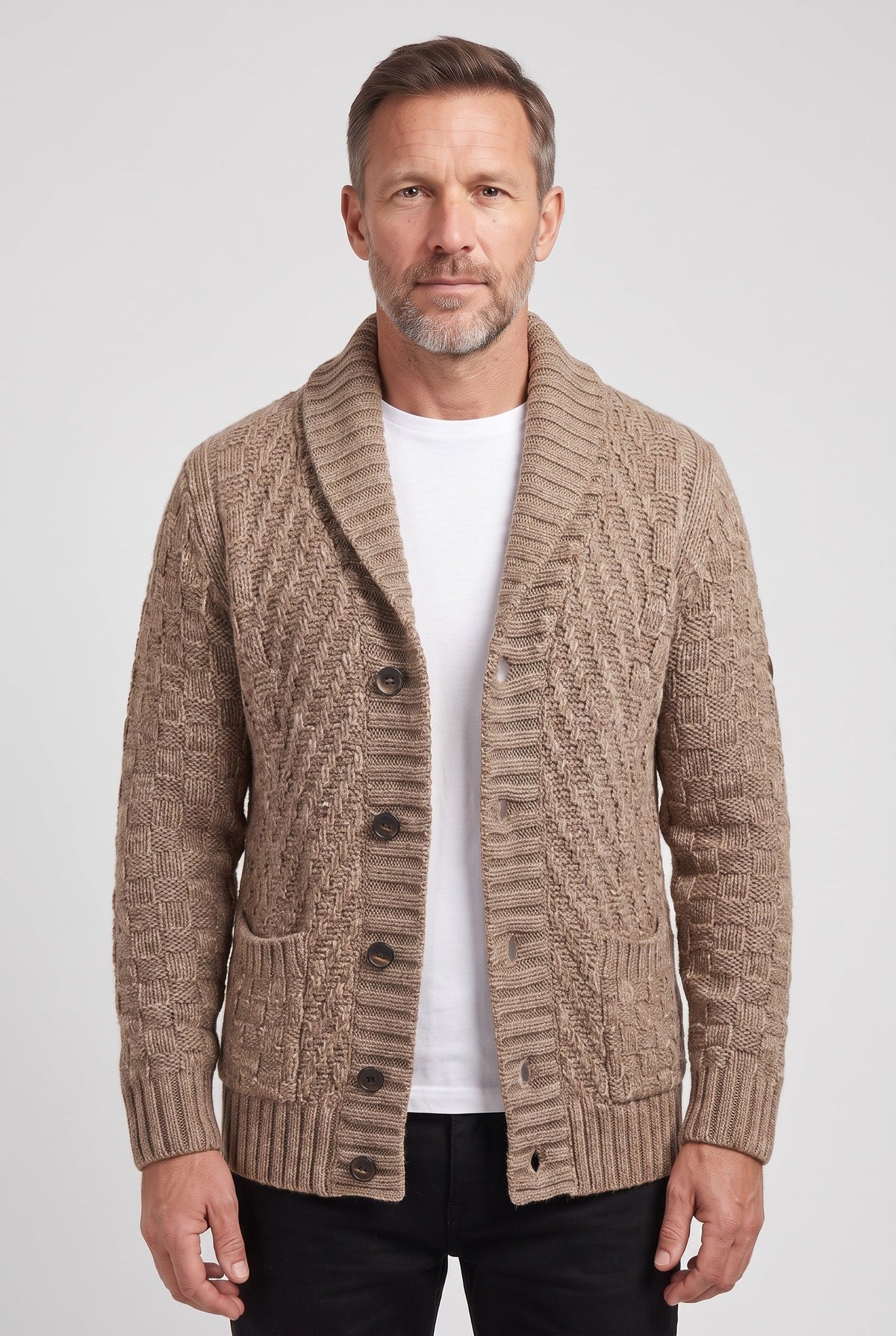 Gilet Homme | Boutonné Col Châle Point Natté Poches Plaquées - 1