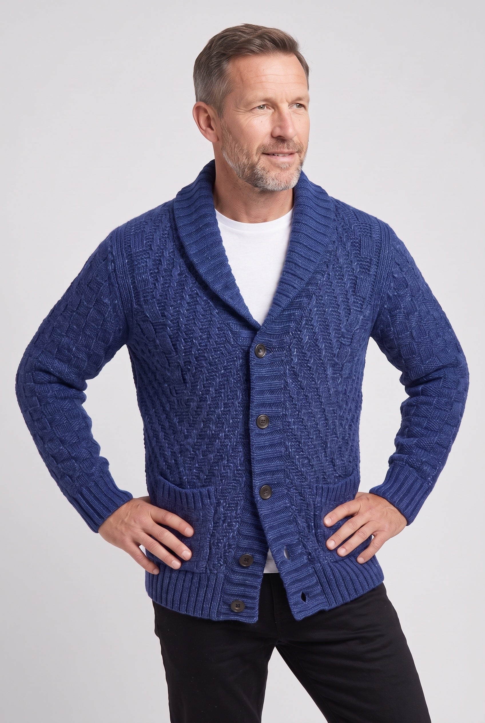 Gilet Homme | Boutonné Col Châle Point Natté Poches Plaquées - 5