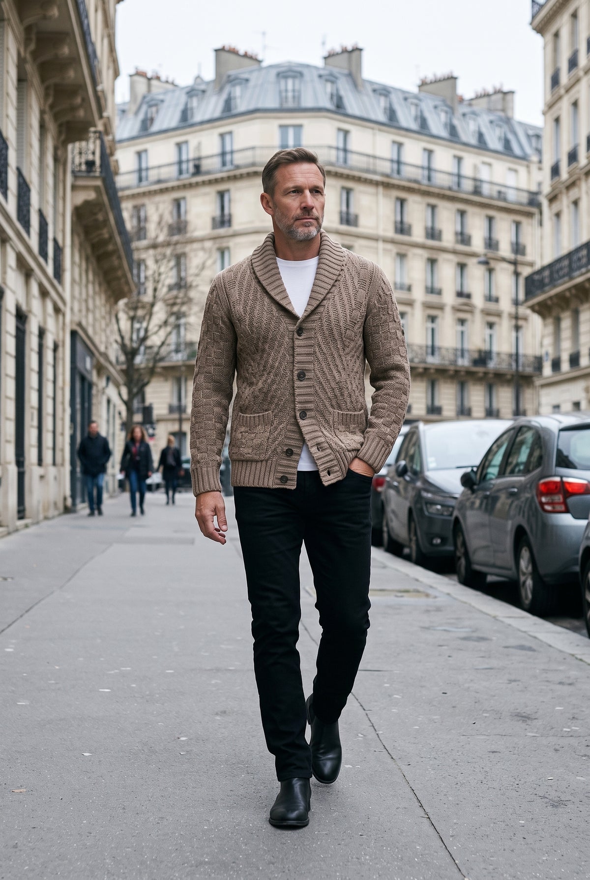 Gilet Homme | Boutonné Col Châle Point Natté Poches Plaquées - 6