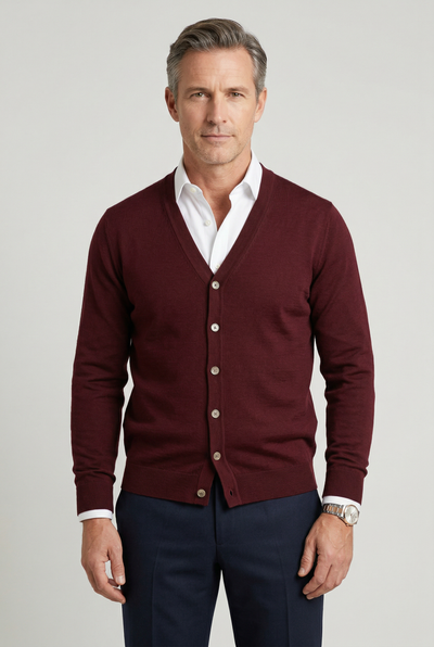 Gilet Homme | Boutonné Col V Maille Fine Bords Côtelés - 1