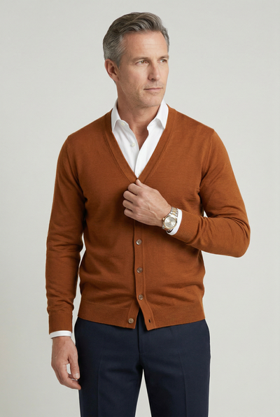 Gilet Homme | Boutonné Col V Maille Fine Bords Côtelés - 5