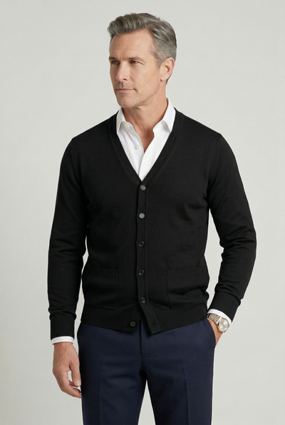 Gilet Homme | Boutonné Col V Maille Fine Bords Côtelés - 8
