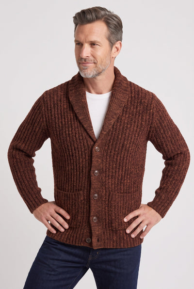 Gilet Homme | Boutonné Grosse Maille Col Châle Chiné - 5