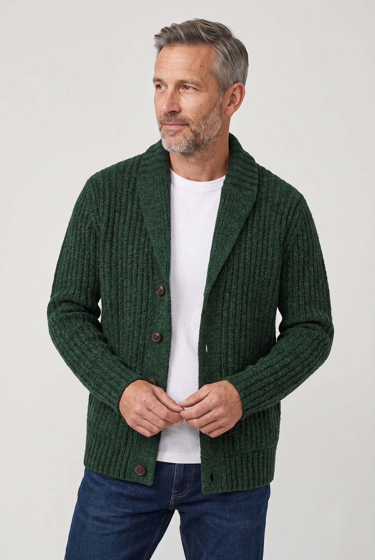 Gilet Homme | Boutonné Grosse Maille Col Châle Chiné - 6