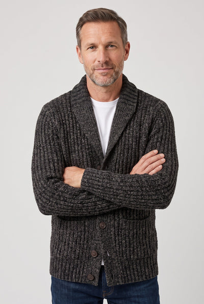 Gilet Homme | Boutonné Grosse Maille Col Châle Chiné - 8