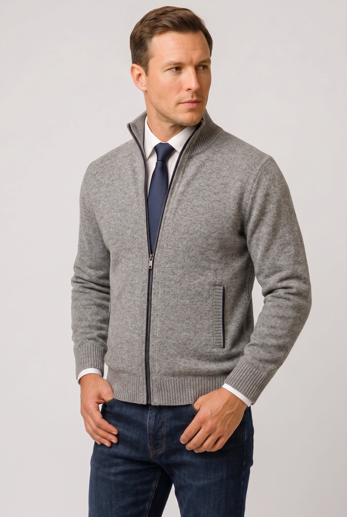 Gilet Homme | Zippé Col Montant Poches Passepoilées - 7