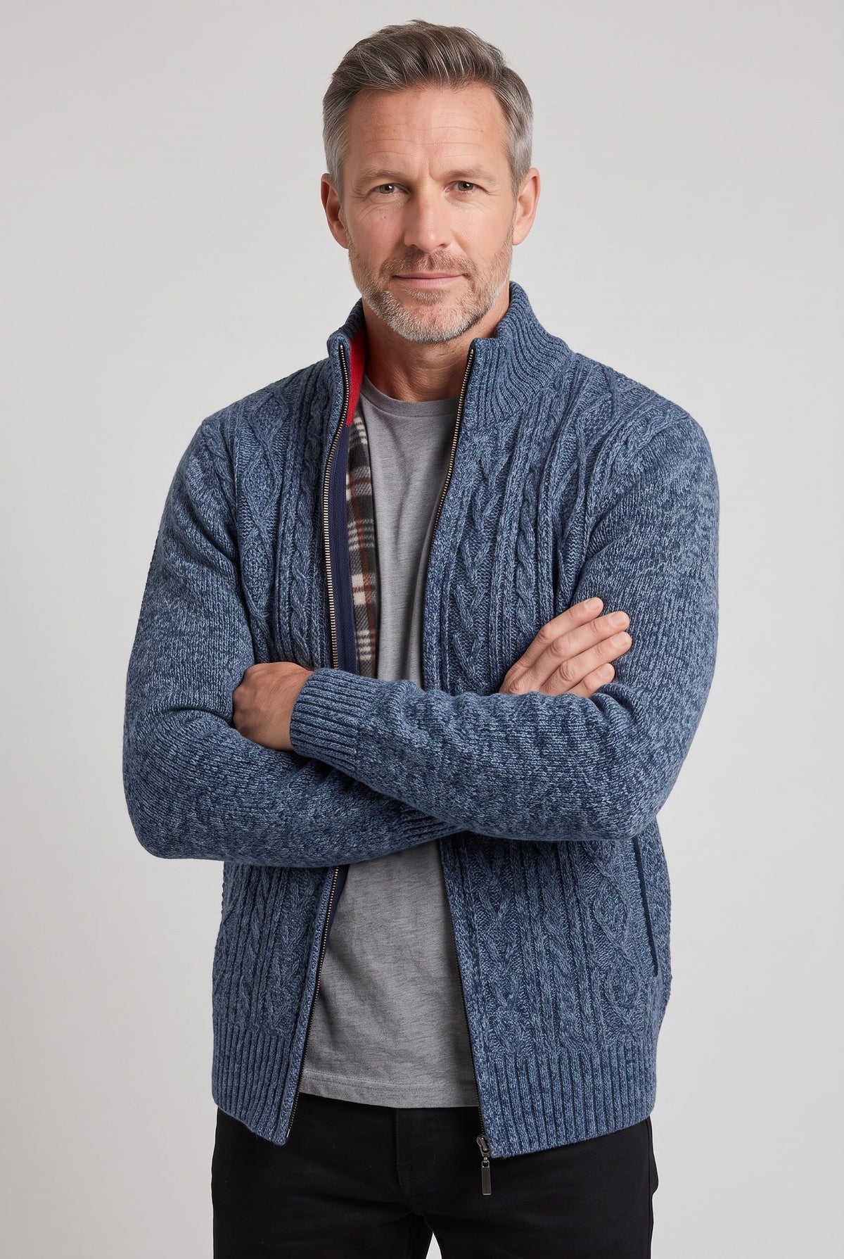 Gilet Homme | Zippé Doublure à Carreaux Col Montant - 10