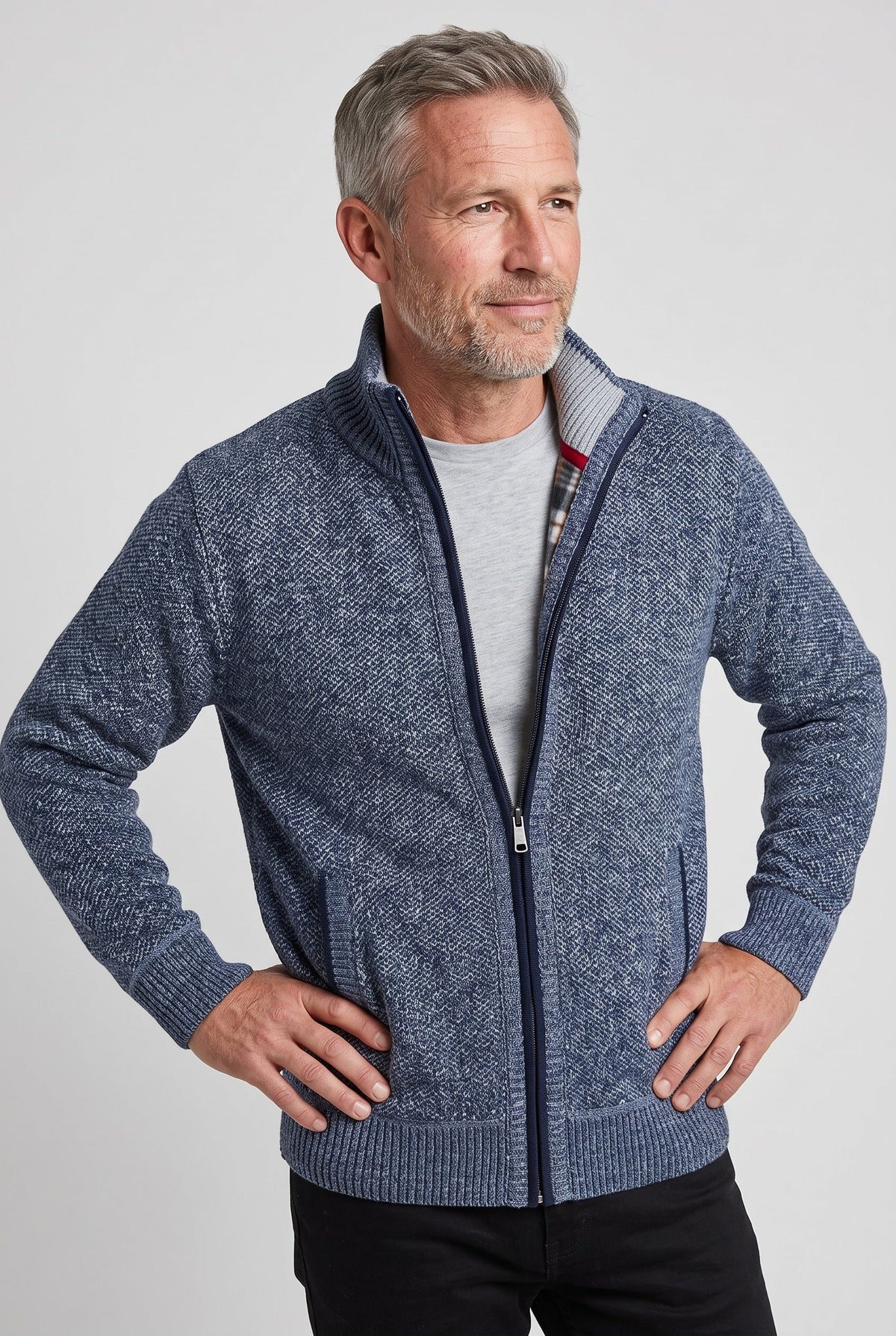 Gilet Homme | Zippé Doublure à Carreaux Col Montant - 5