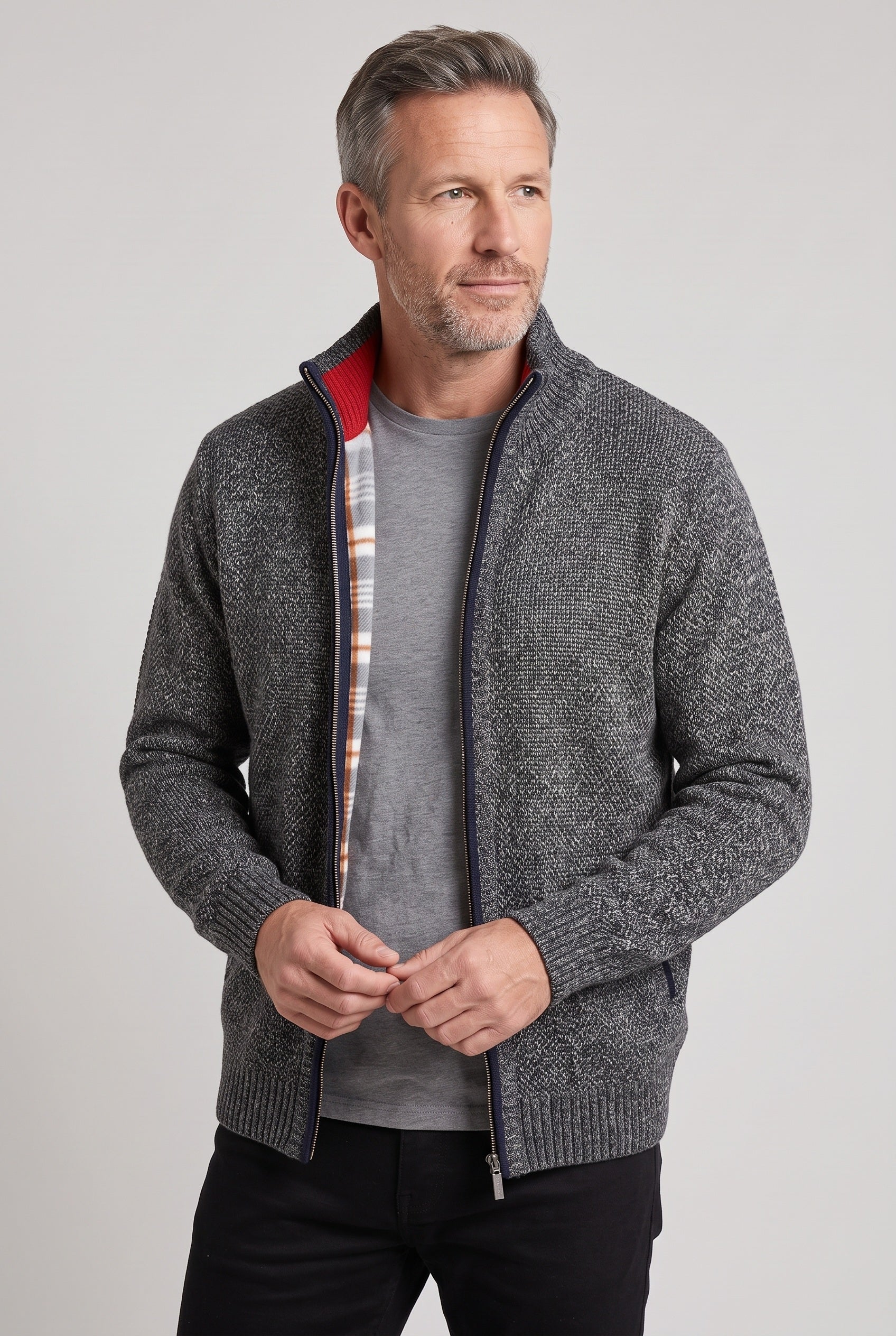 Gilet Homme | Zippé Doublure à Carreaux Col Montant - 6