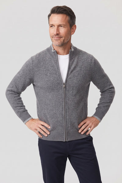 Gilet Homme | Zippé Maille Fine Bordures Contrastées - 5