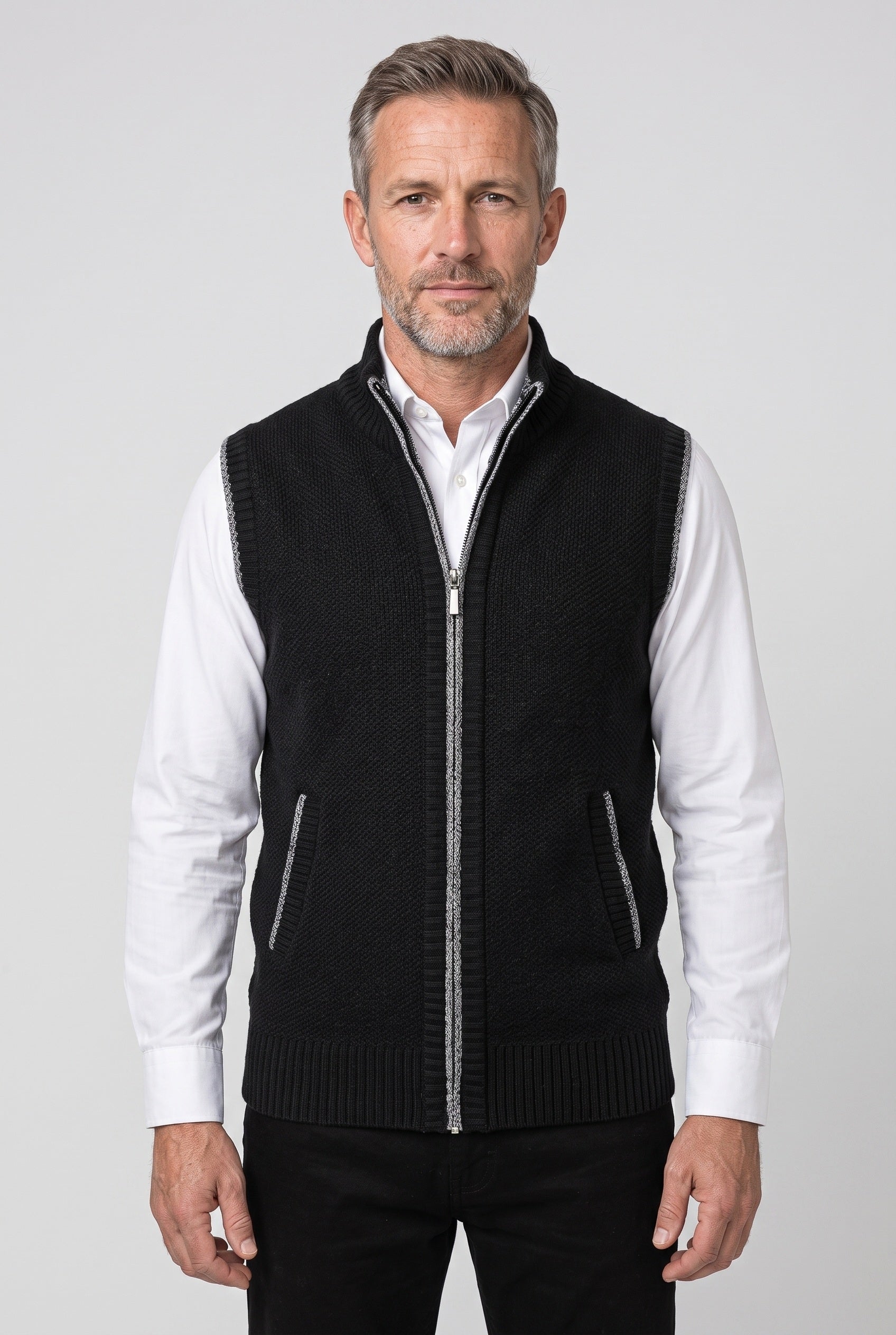 Gilet Homme | Zippé Sans Manches Col Montant Côtelé - 1