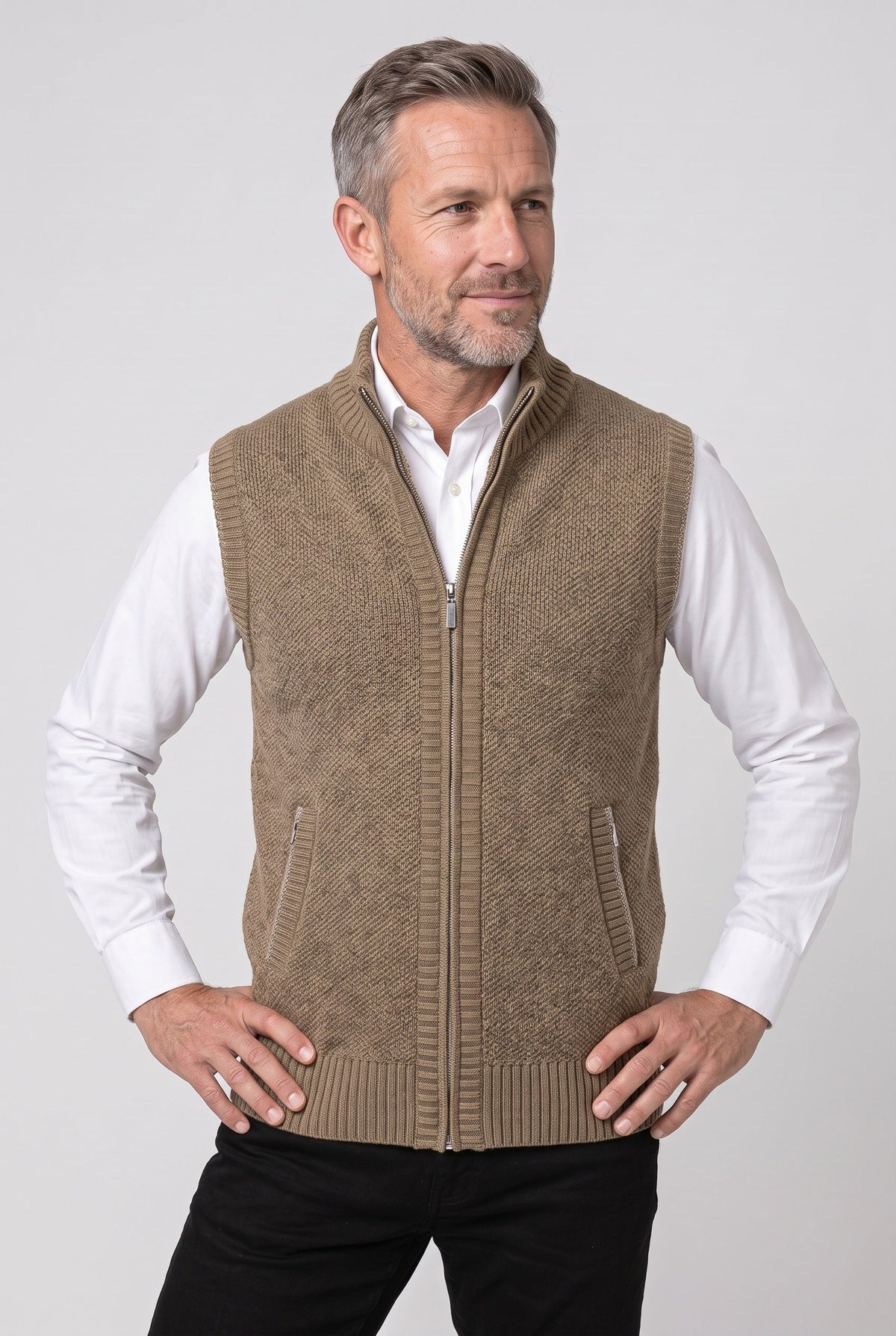 Gilet Homme | Zippé Sans Manches Col Montant Côtelé - 5