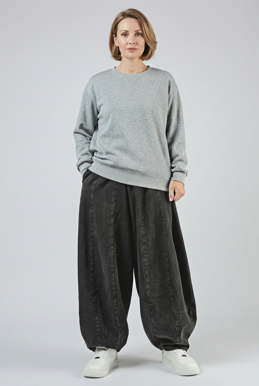 Jean Femme | Baggy Taille Élastique Jambe Ballon Délavé - 2