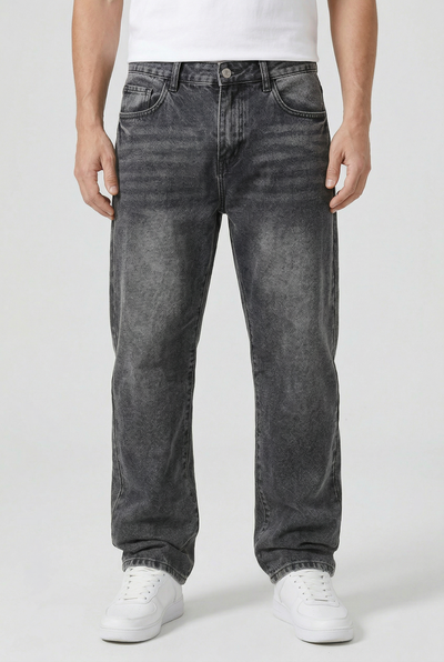 Jean Homme | Coupe Large Jambe Droite Délavé Cinq Poches - 1