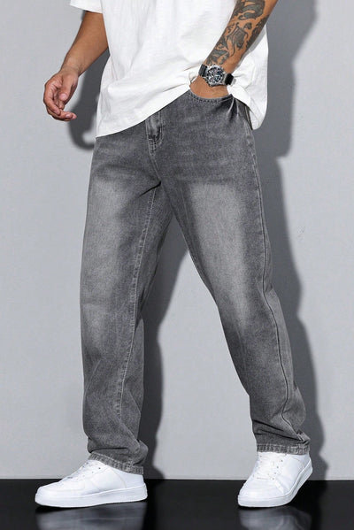Jean Homme | Coupe Large Jambe Droite Délavé Cinq Poches - 5