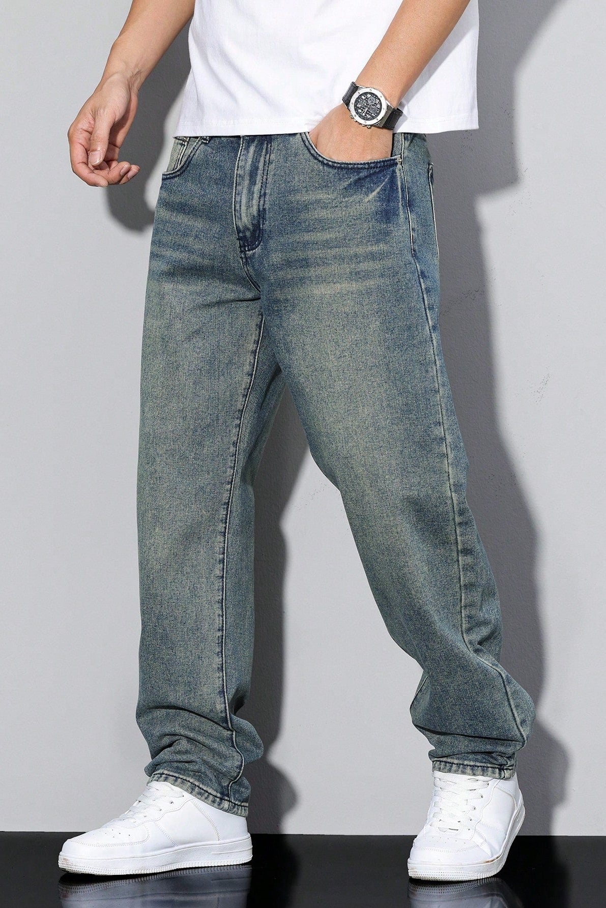 Jean Homme | Coupe Large Jambe Droite Délavé Cinq Poches - 6