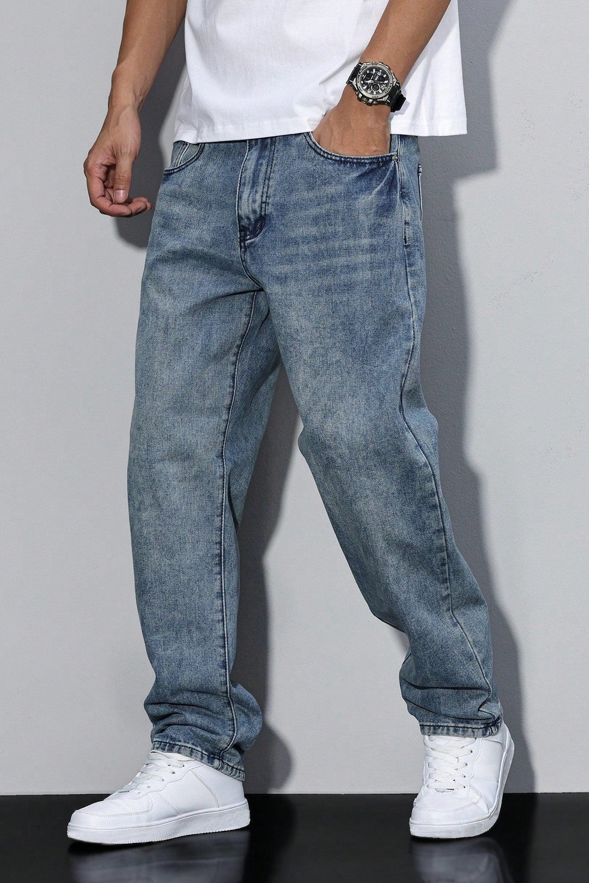 Jean Homme | Coupe Large Jambe Droite Délavé Cinq Poches - 7