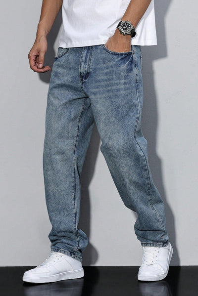 Jean Homme | Coupe Large Jambe Droite Délavé Cinq Poches - 7