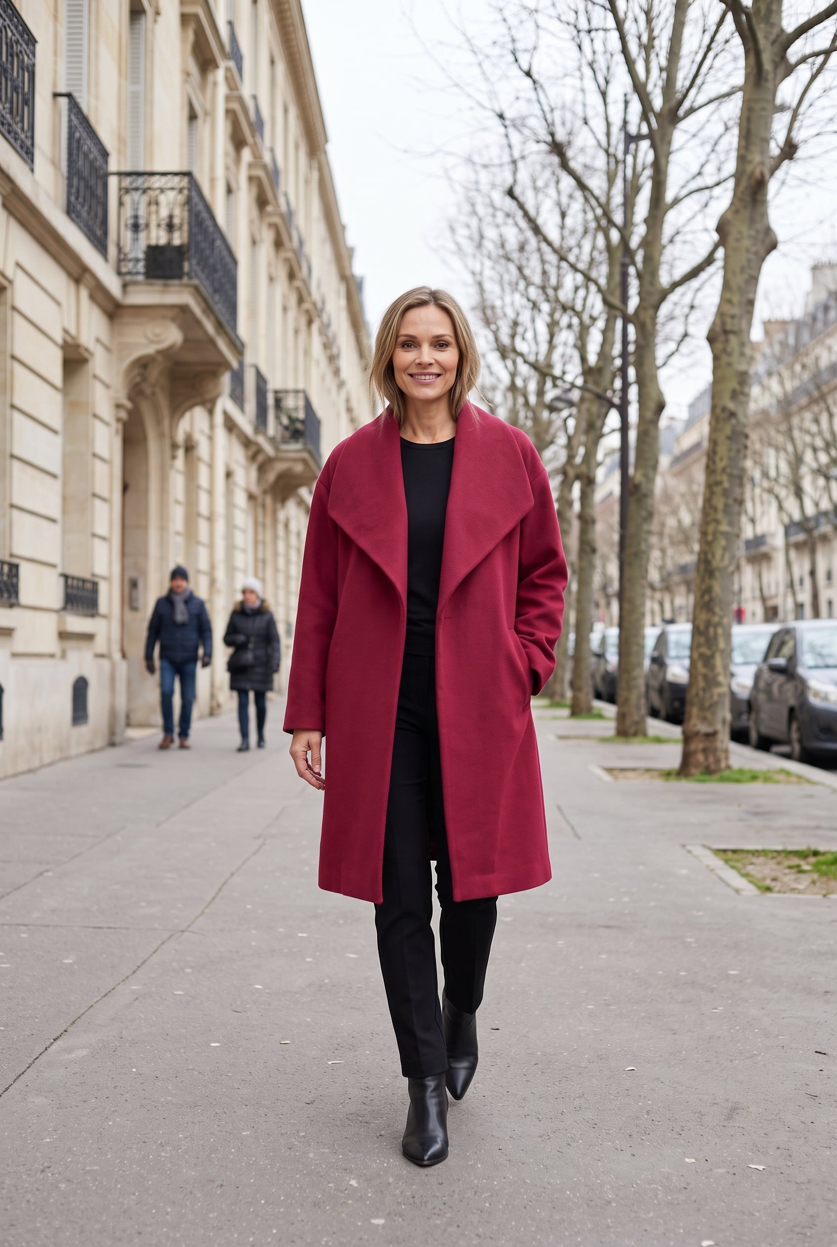 Manteau Femme | Bouton Dissimulé Col Châle Épaules Tombantes - Rouge