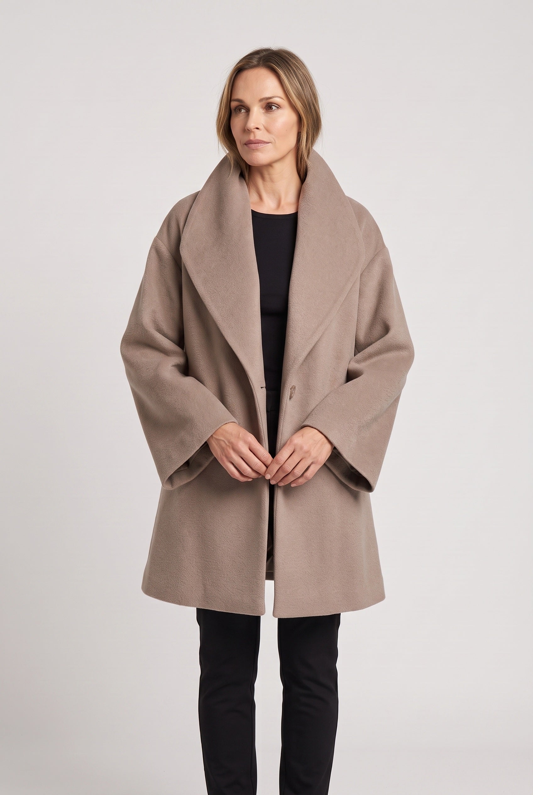 Manteau Femme | Bouton Dissimulé Col Châle Épaules Tombantes - 4