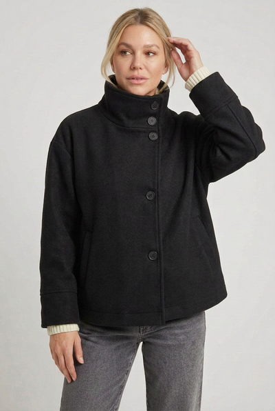 Manteau Femme | Boutonnage Asymétrique Coupe Courte Col Montant - 1