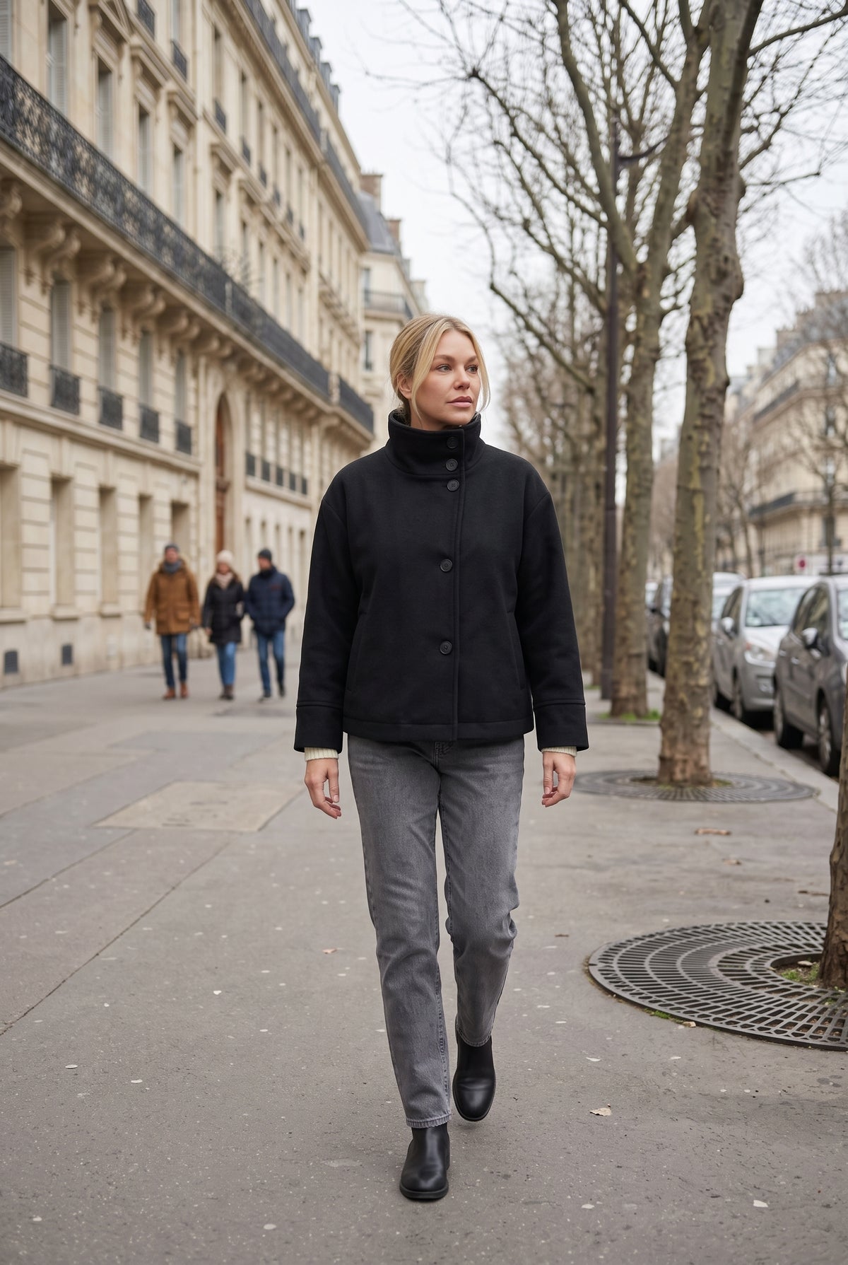 Manteau Femme | Boutonnage Asymétrique Coupe Courte Col Montant - 4