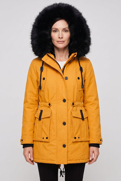 Manteau Femme | Boutonné Capuche Fausse Fourrure Taille à Cordon - 1