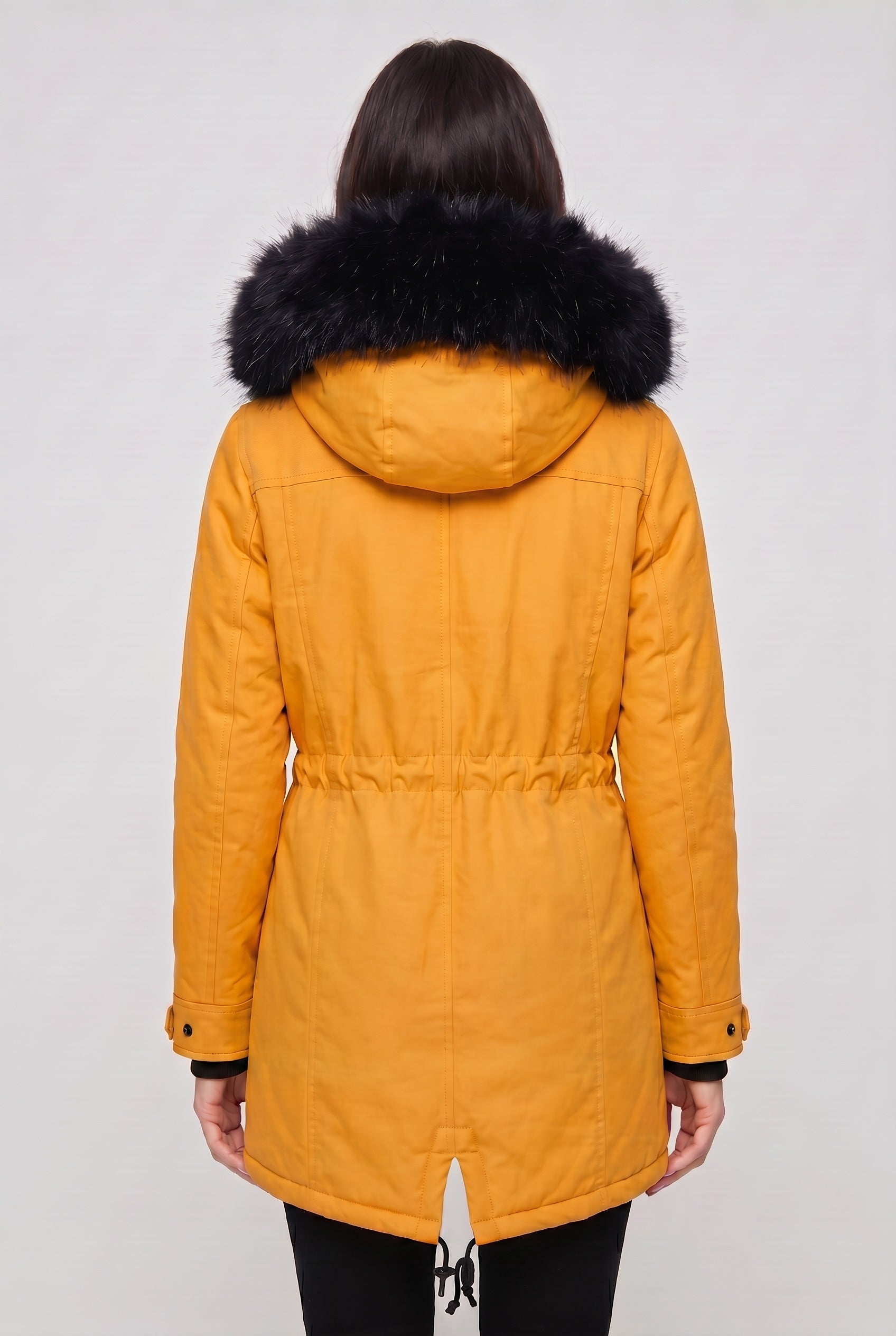 Manteau Femme | Boutonné Capuche Fausse Fourrure Taille à Cordon - 2