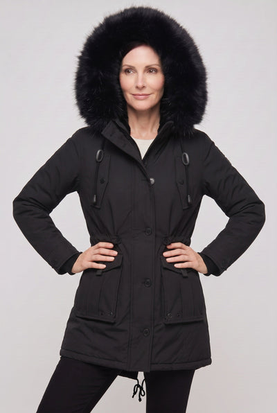 Manteau Femme | Boutonné Capuche Fausse Fourrure Taille à Cordon - 4
