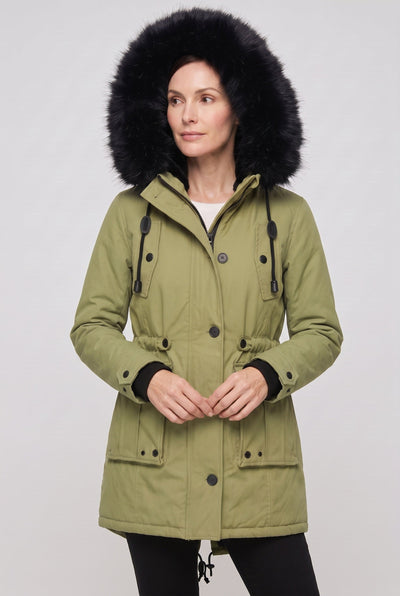 Manteau Femme | Boutonné Capuche Fausse Fourrure Taille à Cordon - 5